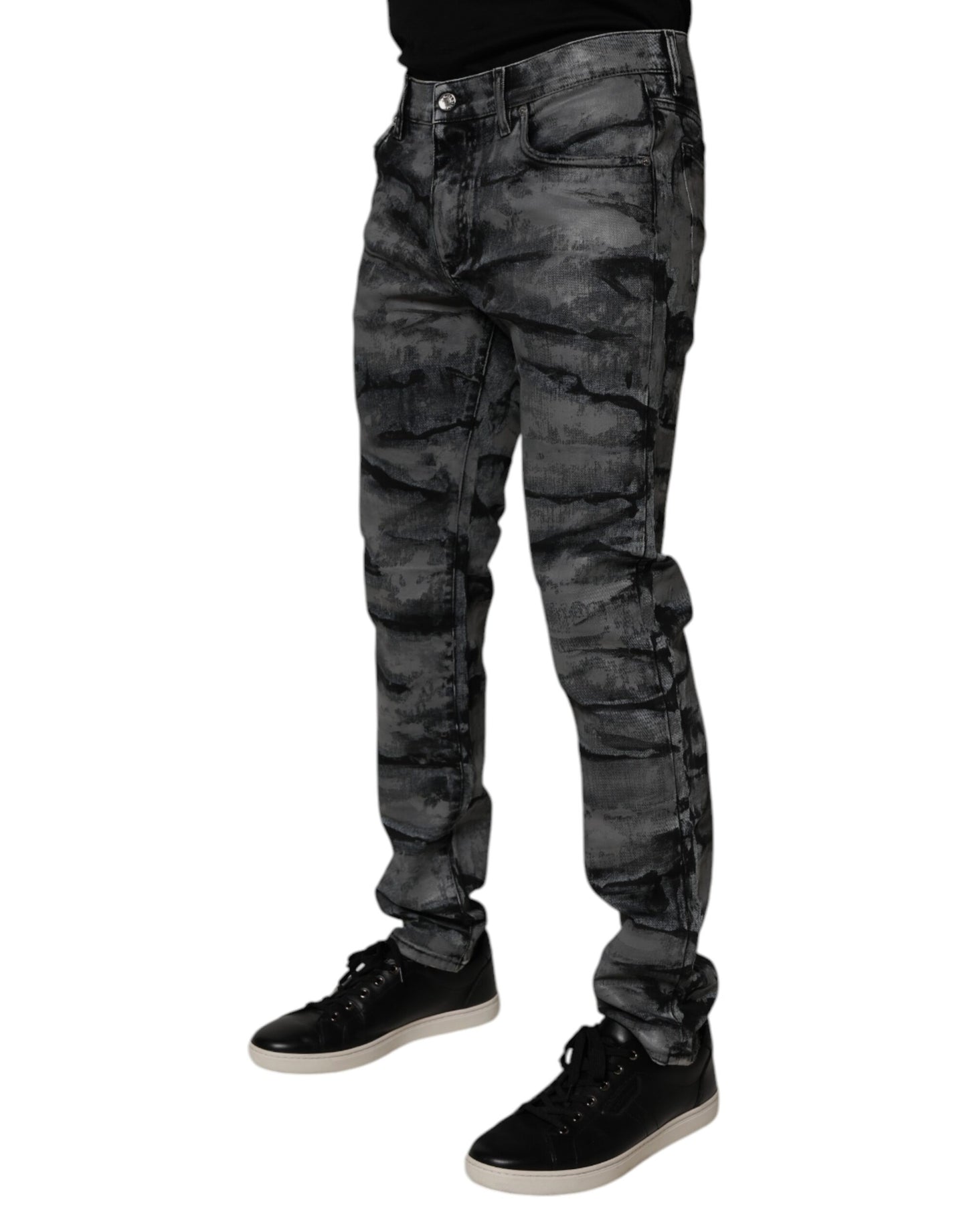 Dolce &amp; Gabbana Graue Skinny-Jeans aus Baumwolle mit Batikmuster für Herren
