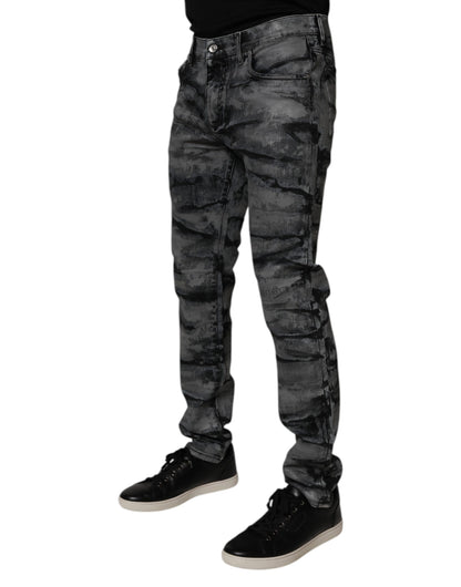 Dolce &amp; Gabbana Graue Skinny-Jeans aus Baumwolle mit Batikmuster für Herren
