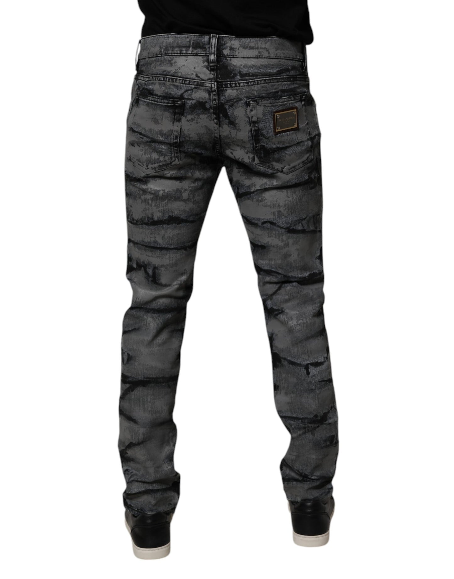 Dolce &amp; Gabbana Graue Skinny-Jeans aus Baumwolle mit Batikmuster für Herren
