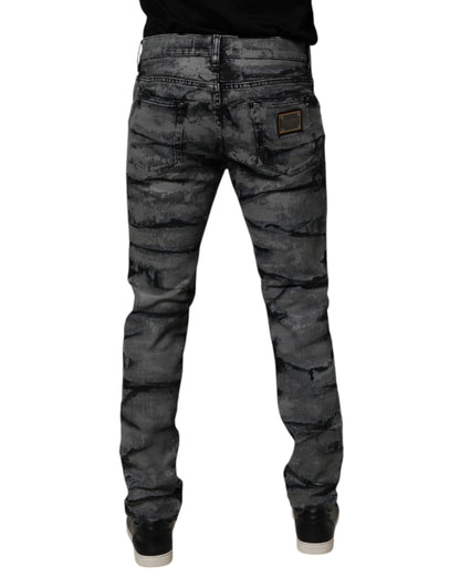 Dolce &amp; Gabbana Graue Skinny-Jeans aus Baumwolle mit Batikmuster für Herren
