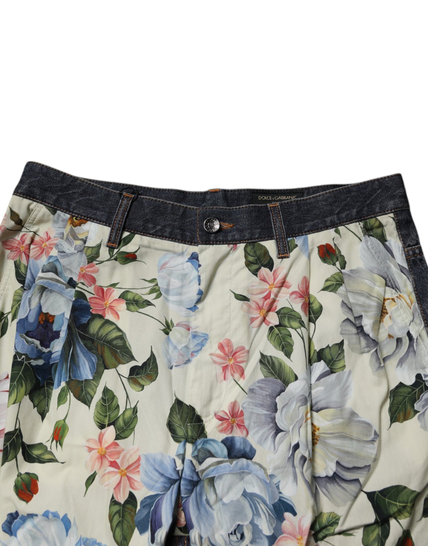 Dolce &amp; Gabbana Beige Blau Blumenmuster Baumwolle Herren Jeans
