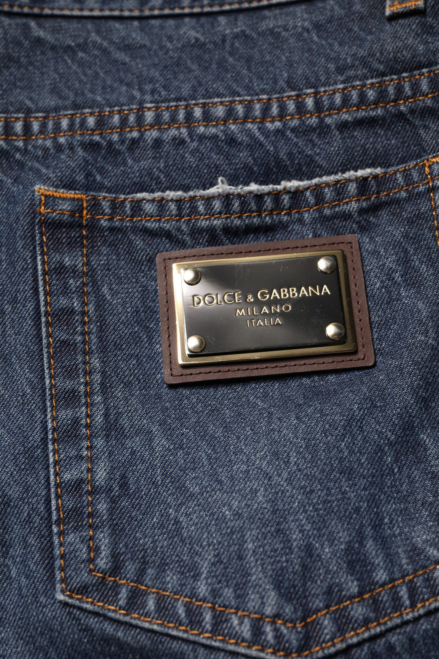 Dolce &amp; Gabbana Beige Blau Blumenmuster Baumwolle Herren Jeans