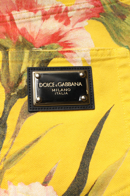 Dolce &amp; Gabbana – Gelbe Cargo-Denim-Bermudashorts für Herren mit Blumenmuster