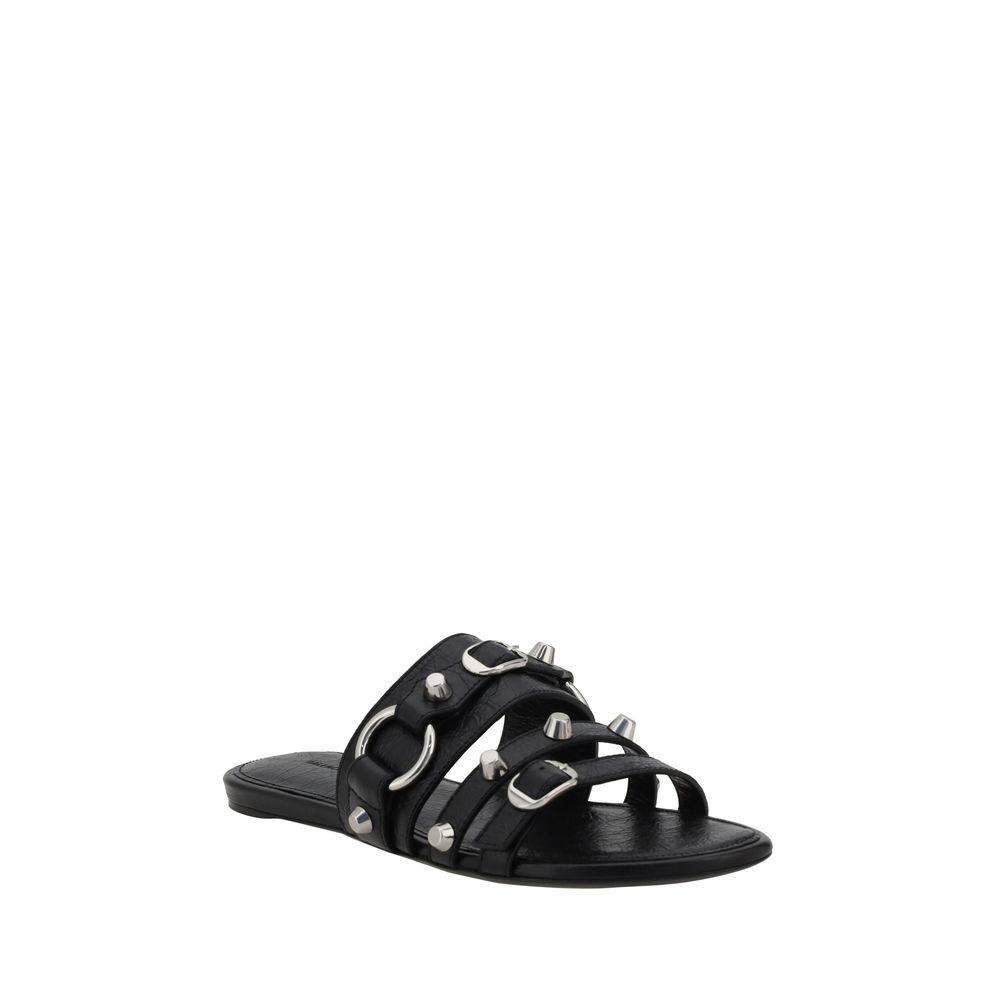 Balenciaga Schwarze Kalbsleder-Sandalen Bos Taurus mit flacher Sohle