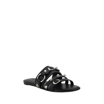 Balenciaga Schwarze Kalbsleder-Sandalen Bos Taurus mit flacher Sohle