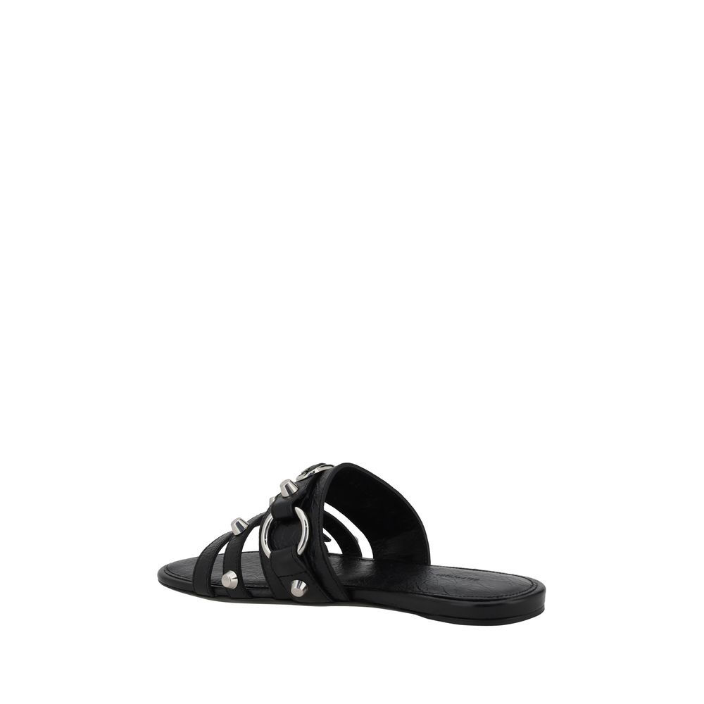 Balenciaga Schwarze Kalbsleder-Sandalen Bos Taurus mit flacher Sohle