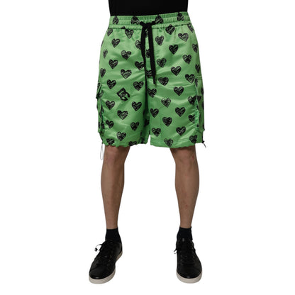 Dolce &amp; Gabbana – Grüne Cargo-Bermudashorts mit Herz-Print für Herren