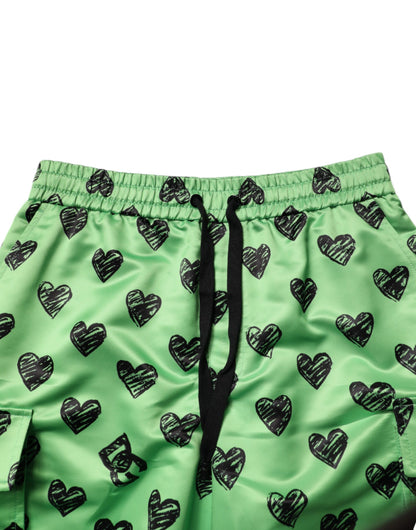Dolce &amp; Gabbana – Grüne Cargo-Bermudashorts mit Herz-Print für Herren