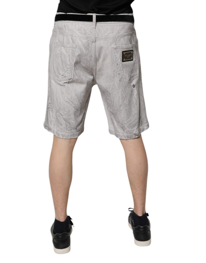 Dolce &amp; Gabbana Hellgraue zerfetzte Herren-Denim-Bermudashorts
