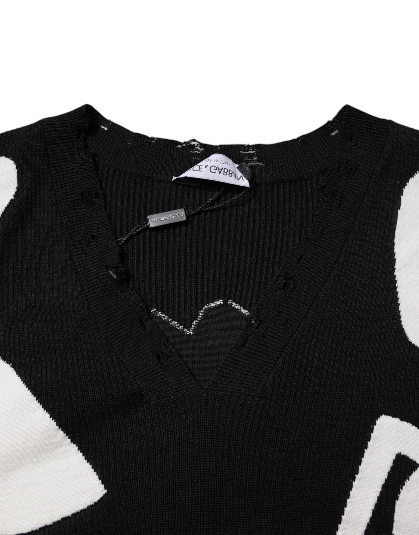 Dolce &amp; Gabbana – Pullover aus Seide mit Rundhalsausschnitt und schwarzen Herzen