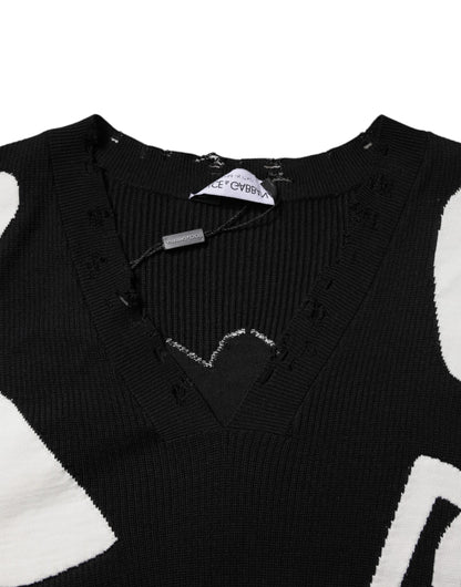 Dolce &amp; Gabbana – Pullover aus Seide mit Rundhalsausschnitt und schwarzen Herzen