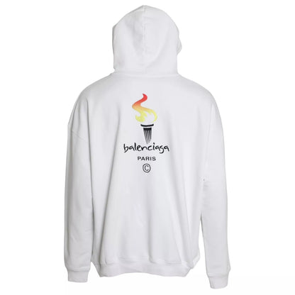 Balenciaga – Oversize-Pullover mit Kapuze und Logo aus weißer Baumwolle