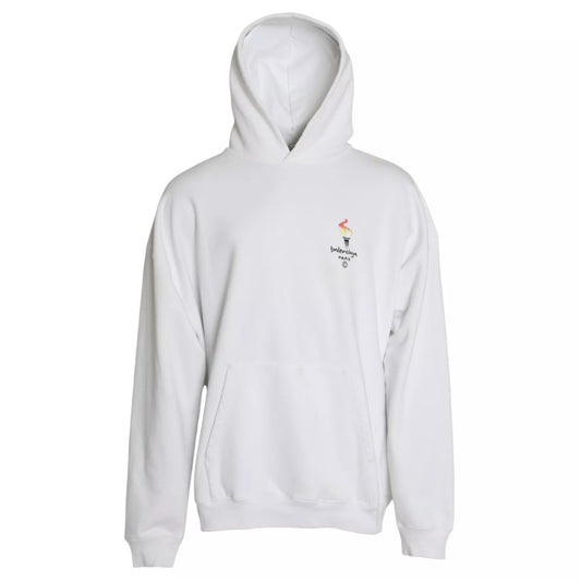 Balenciaga – Oversize-Pullover mit Kapuze und Logo aus weißer Baumwolle