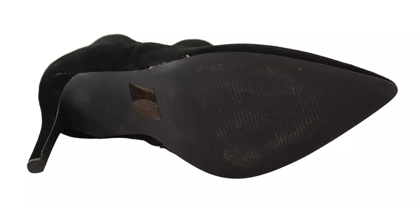 Steve Madden Black Suede Leather Stiletto Heels Boots Shoes