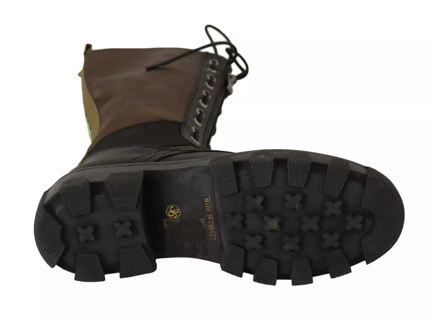 Gaelle Black Green High Combat Boots Lace Up Military Shoes