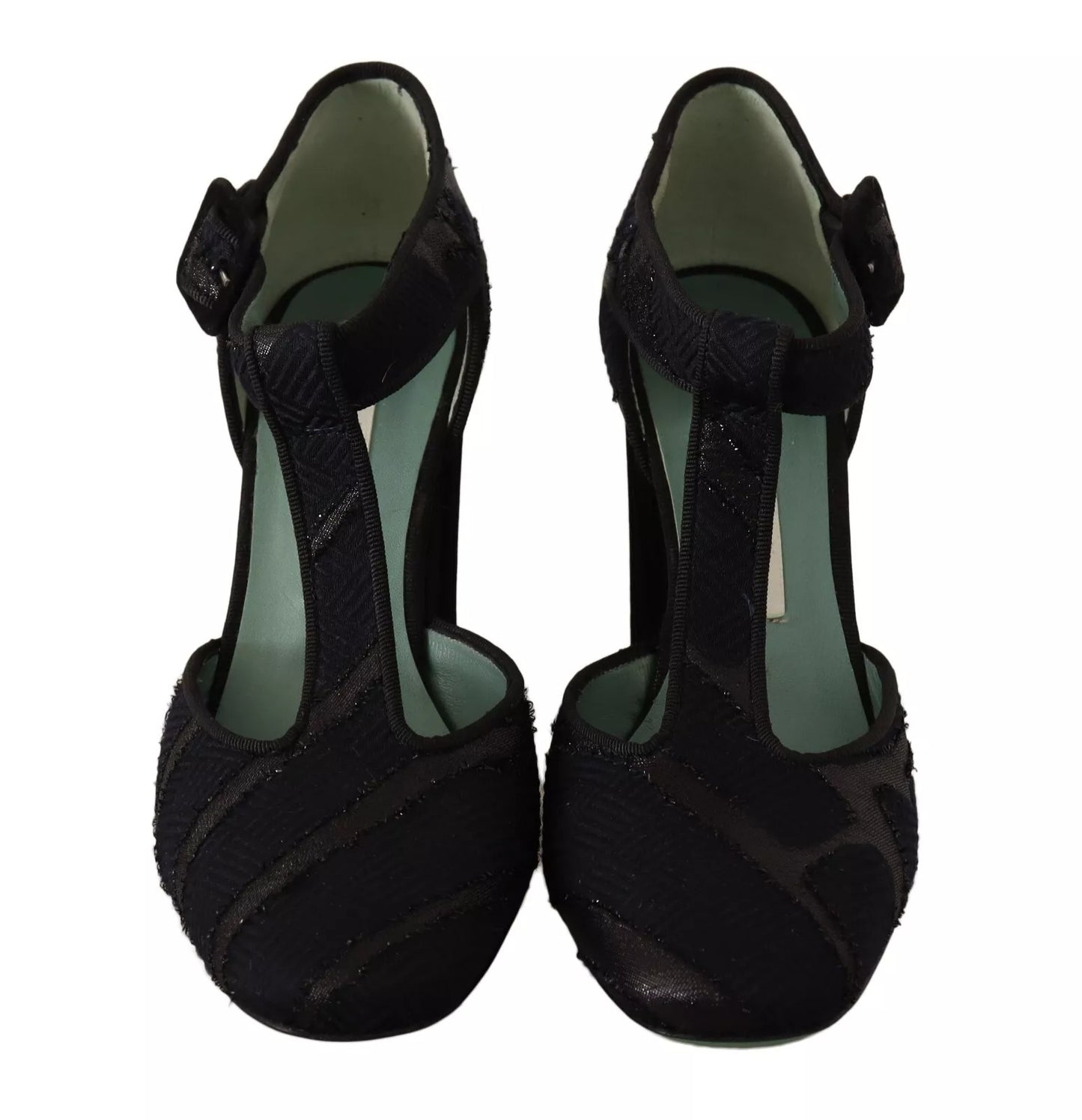 Paola D'Arcano Black Suede Leather Block Heels Sandals Shoes