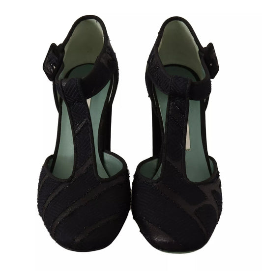Paola D'Arcano Black Suede Leather Block Heels Sandals Shoes