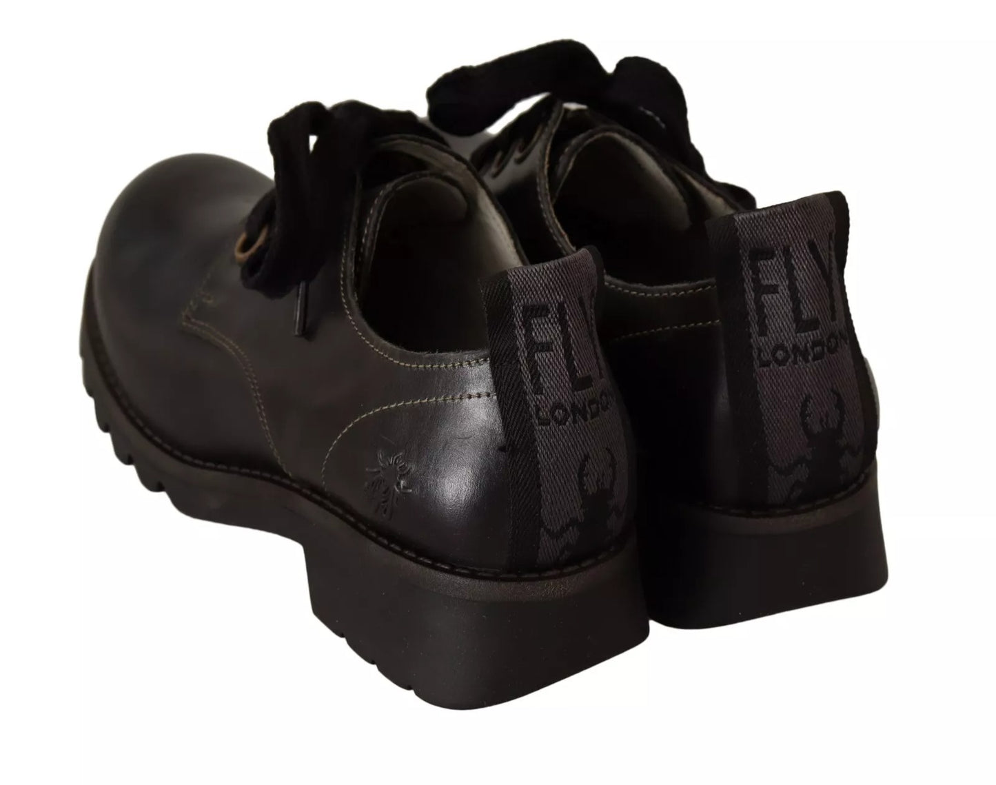 FLY LONDON Black Leather Low Top Lace Up Women Oxford Shoes