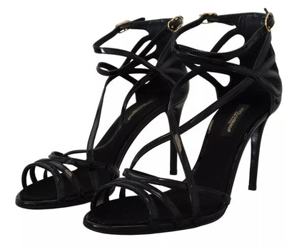Dolce & Gabbana Black Leather Stiletto Heels Sandals Shoes