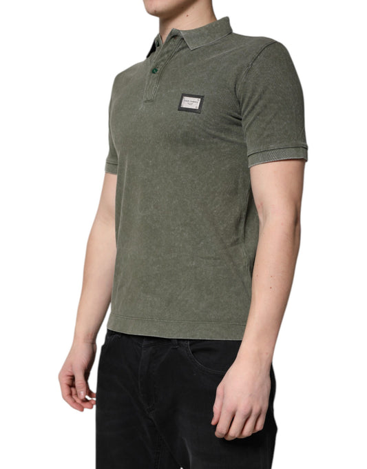 Dolce &amp; Gabbana – Poloshirt aus Baumwolle mit Logo-Plakette in Armeegrün