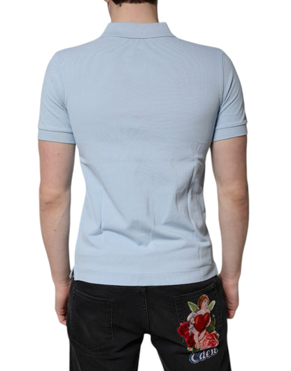 Dolce &amp; Gabbana – Himmelblaues Polo-T-Shirt aus Baumwolle mit Kronenkragen