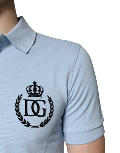 Dolce &amp; Gabbana – Himmelblaues Polo-T-Shirt aus Baumwolle mit Kronenkragen