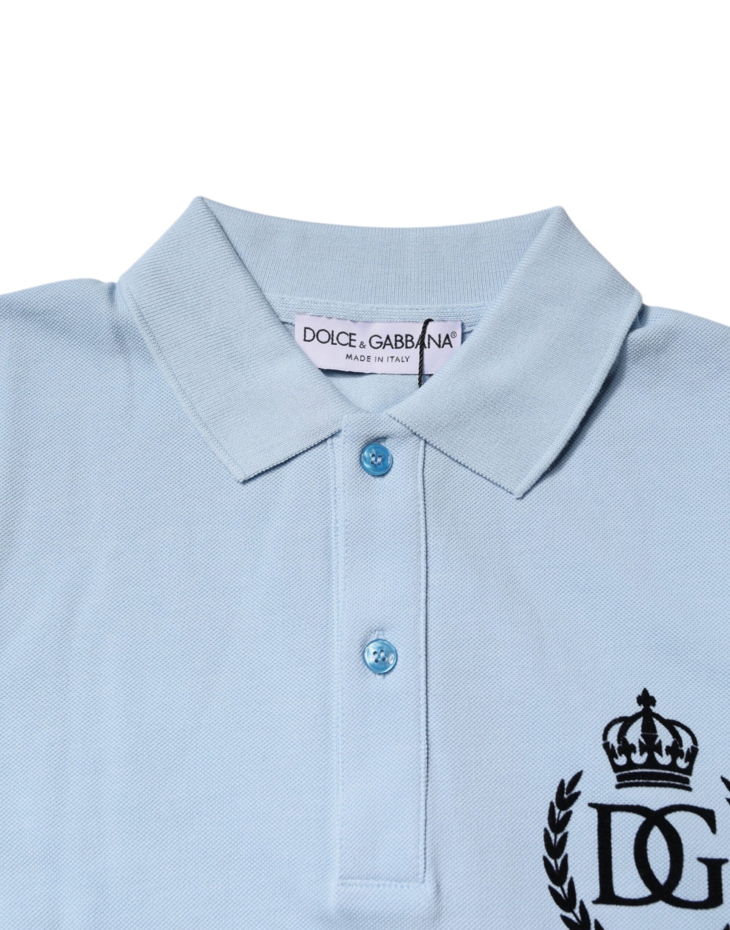 Dolce &amp; Gabbana – Himmelblaues Polo-T-Shirt aus Baumwolle mit Kronenkragen