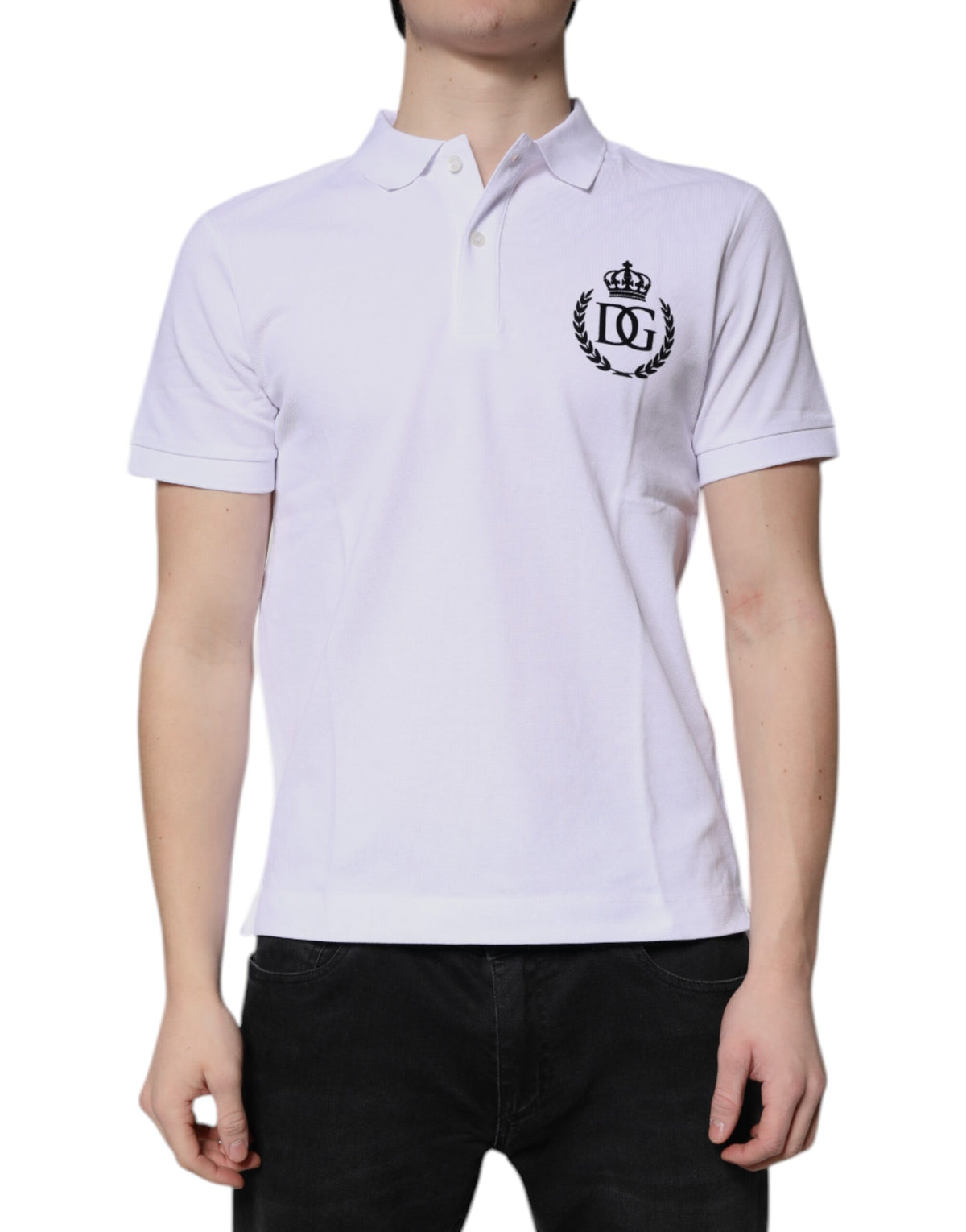 Dolce &amp; Gabbana – Weißes Poloshirt aus Baumwolle mit Kronenkragen für Herren