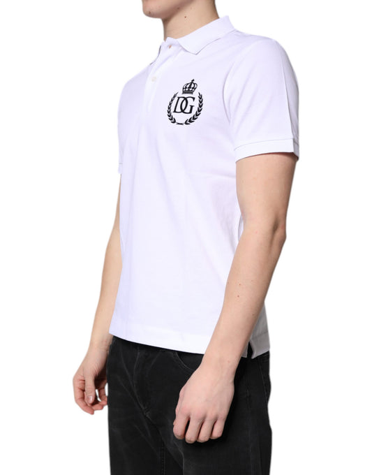 Dolce &amp; Gabbana – Weißes Poloshirt aus Baumwolle mit Kronenkragen für Herren
