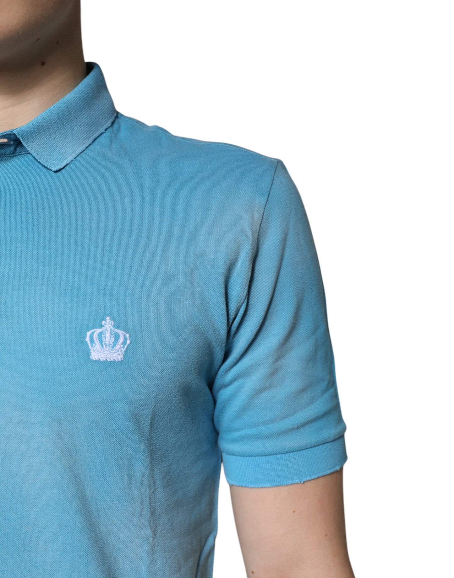 Dolce &amp; Gabbana – Blaues Polo-T-Shirt aus Baumwolle mit Kronenkragen für Herren