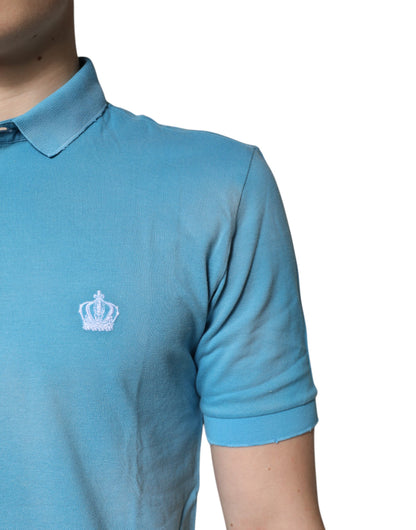 Dolce &amp; Gabbana – Blaues Polo-T-Shirt aus Baumwolle mit Kronenkragen für Herren
