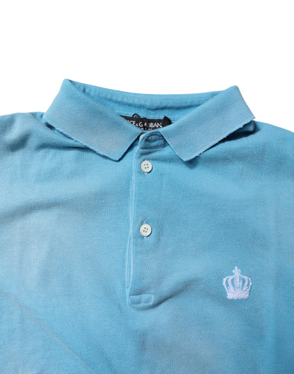 Dolce &amp; Gabbana – Blaues Polo-T-Shirt aus Baumwolle mit Kronenkragen für Herren