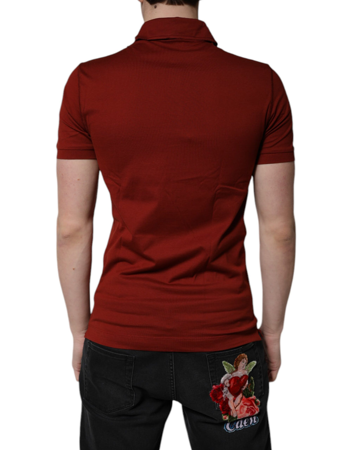 Dolce &amp; Gabbana – Rotes Polo-T-Shirt aus Baumwolle mit DG-Logo und Kragen für Herren