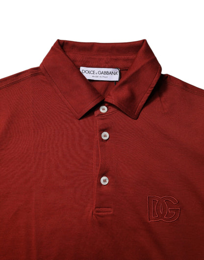 Dolce &amp; Gabbana – Rotes Polo-T-Shirt aus Baumwolle mit DG-Logo und Kragen für Herren