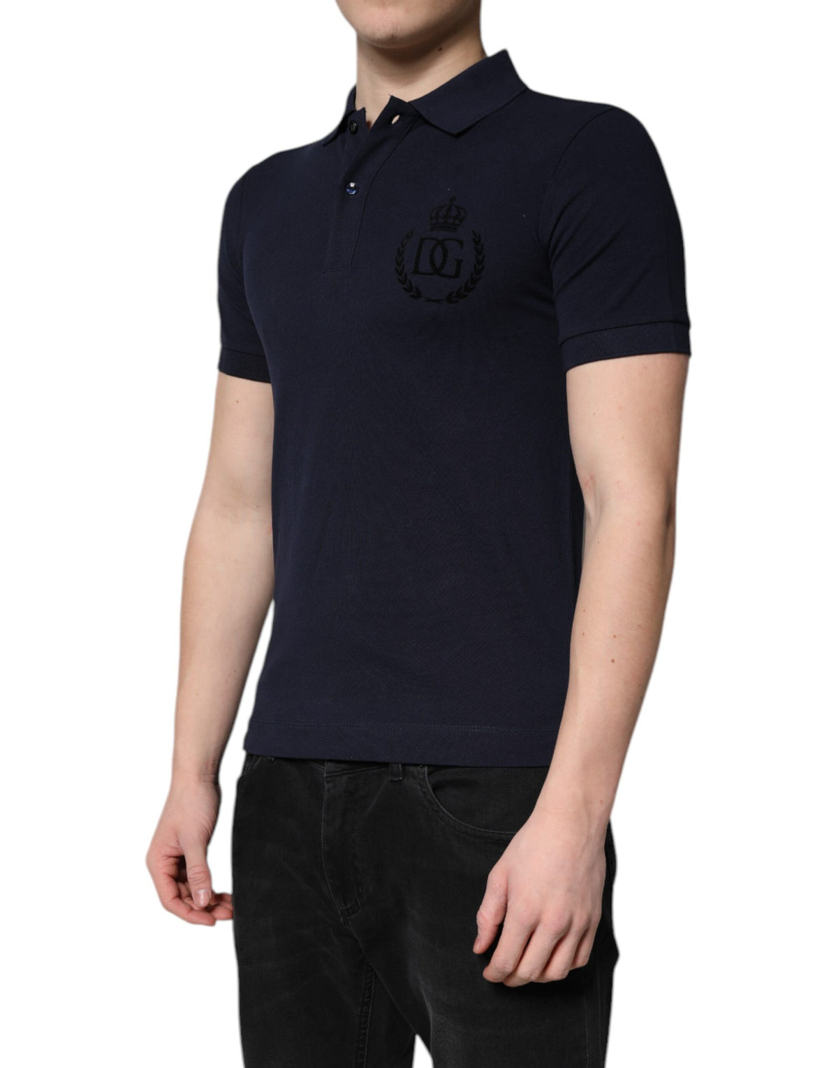 Dolce &amp; Gabbana – Dunkelblaues Poloshirt aus Baumwolle mit Kronenkragen