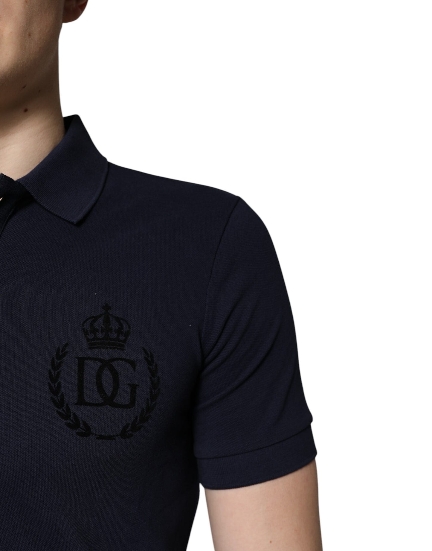 Dolce &amp; Gabbana – Dunkelblaues Poloshirt aus Baumwolle mit Kronenkragen