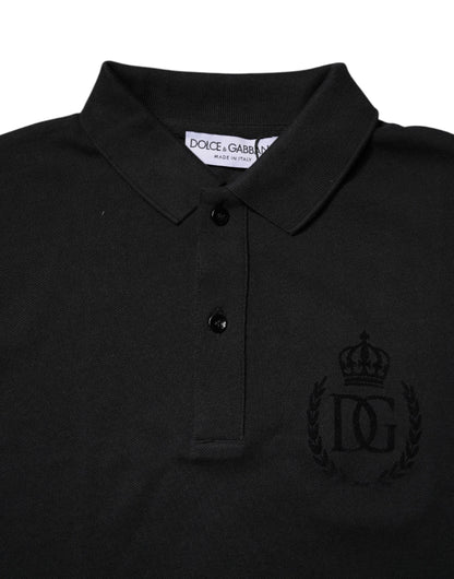 Dolce &amp; Gabbana – Schwarzes Poloshirt aus Baumwolle mit DG-Logo und Kragen