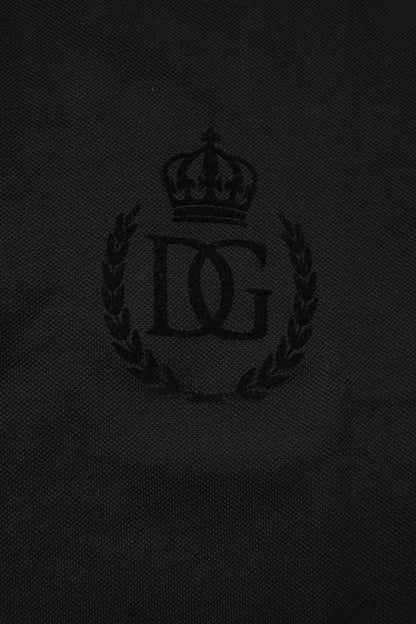 Dolce &amp; Gabbana – Schwarzes Poloshirt aus Baumwolle mit DG-Logo und Kragen
