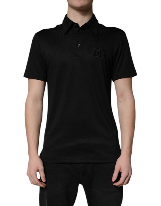 Dolce &amp; Gabbana – Schwarzes Poloshirt aus Polyester mit DG-Logo und Kragen