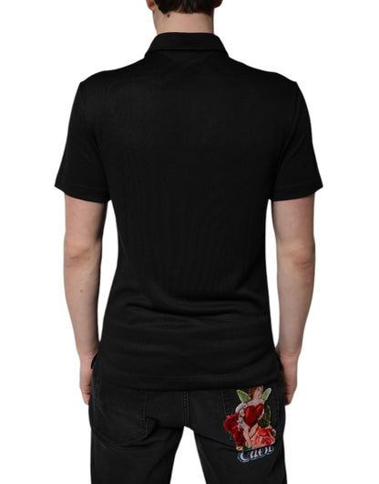 Dolce &amp; Gabbana – Schwarzes Poloshirt aus Polyester mit DG-Logo und Kragen