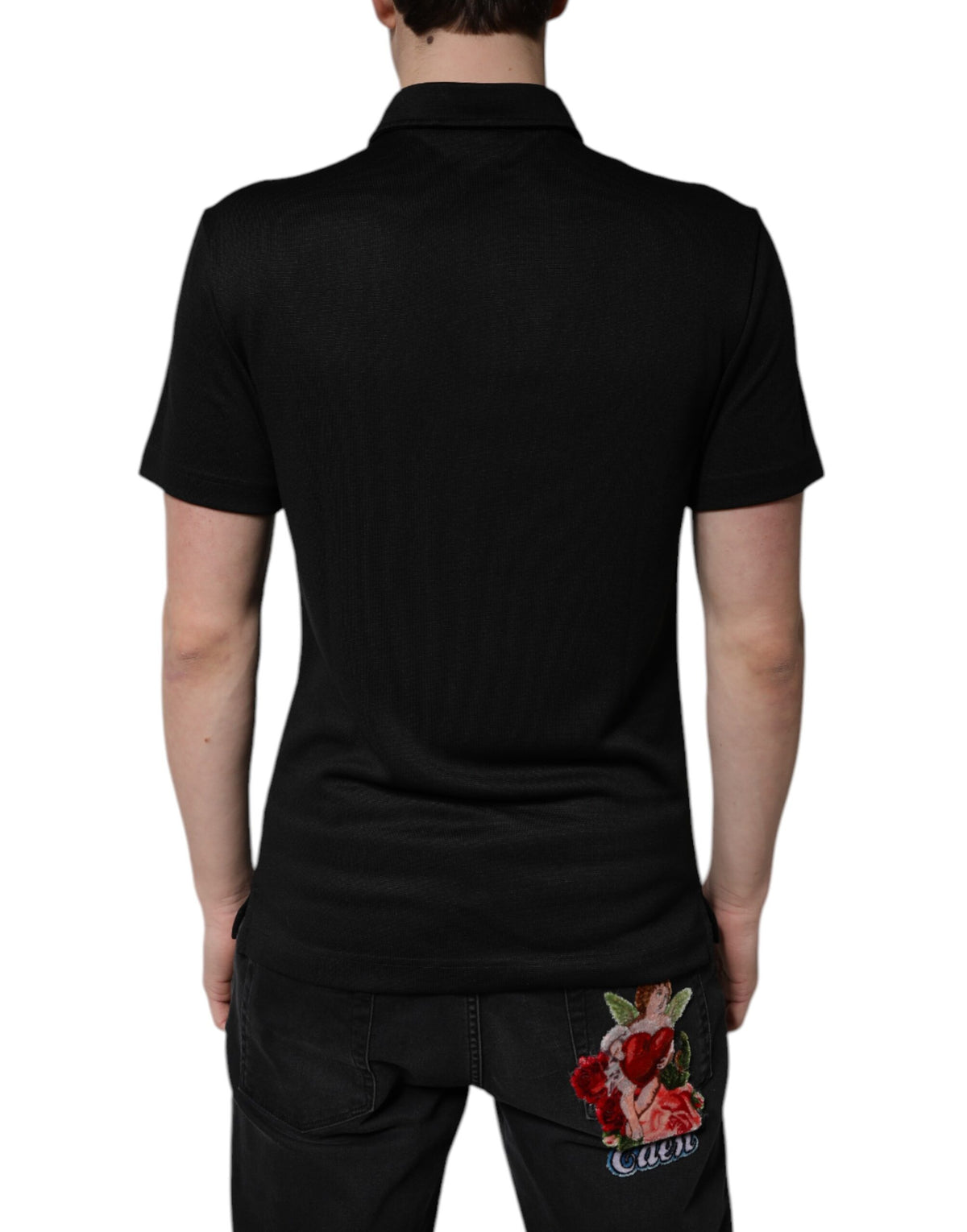 Dolce &amp; Gabbana – Schwarzes Poloshirt aus Polyester mit DG-Logo und Kragen
