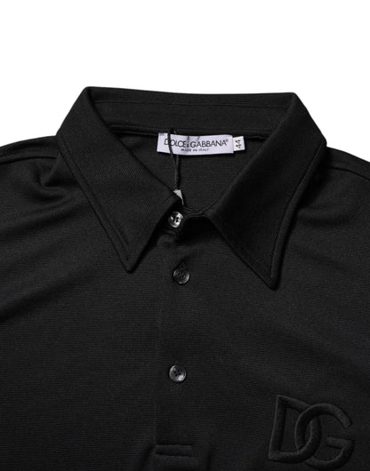 Dolce &amp; Gabbana – Schwarzes Poloshirt aus Polyester mit DG-Logo und Kragen