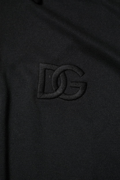 Dolce &amp; Gabbana – Schwarzes Poloshirt aus Polyester mit DG-Logo und Kragen