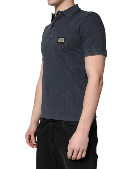 Dolce &amp; Gabbana Dunkelblaues Poloshirt aus Baumwolle mit Logo-Plakette für Herren