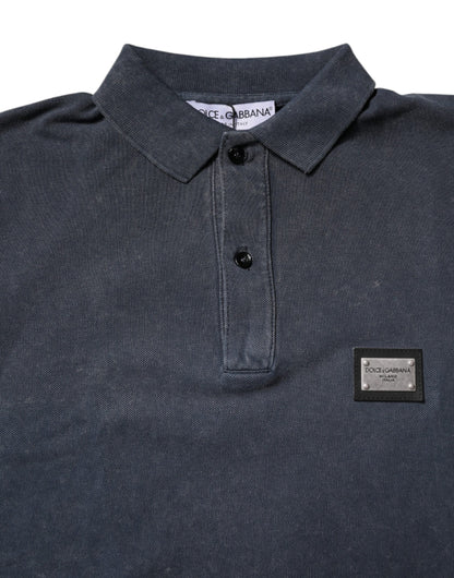 Dolce &amp; Gabbana Dunkelblaues Poloshirt aus Baumwolle mit Logo-Plakette für Herren