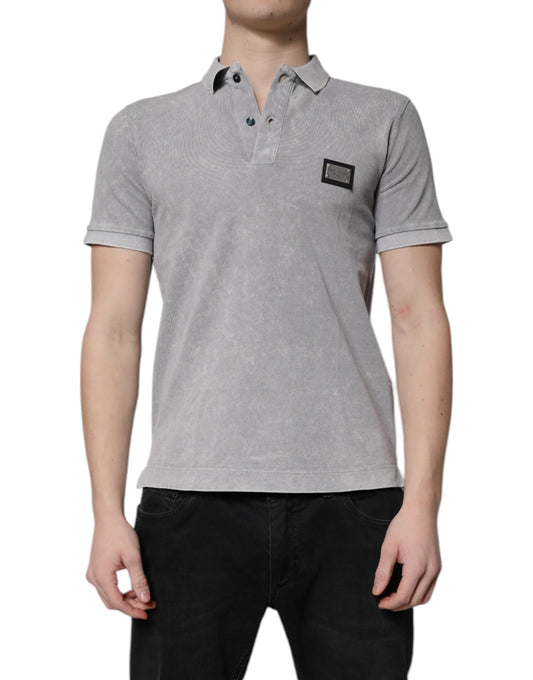 Dolce &amp; Gabbana Graues Poloshirt aus Baumwolle mit Logo-Plakette für Herren