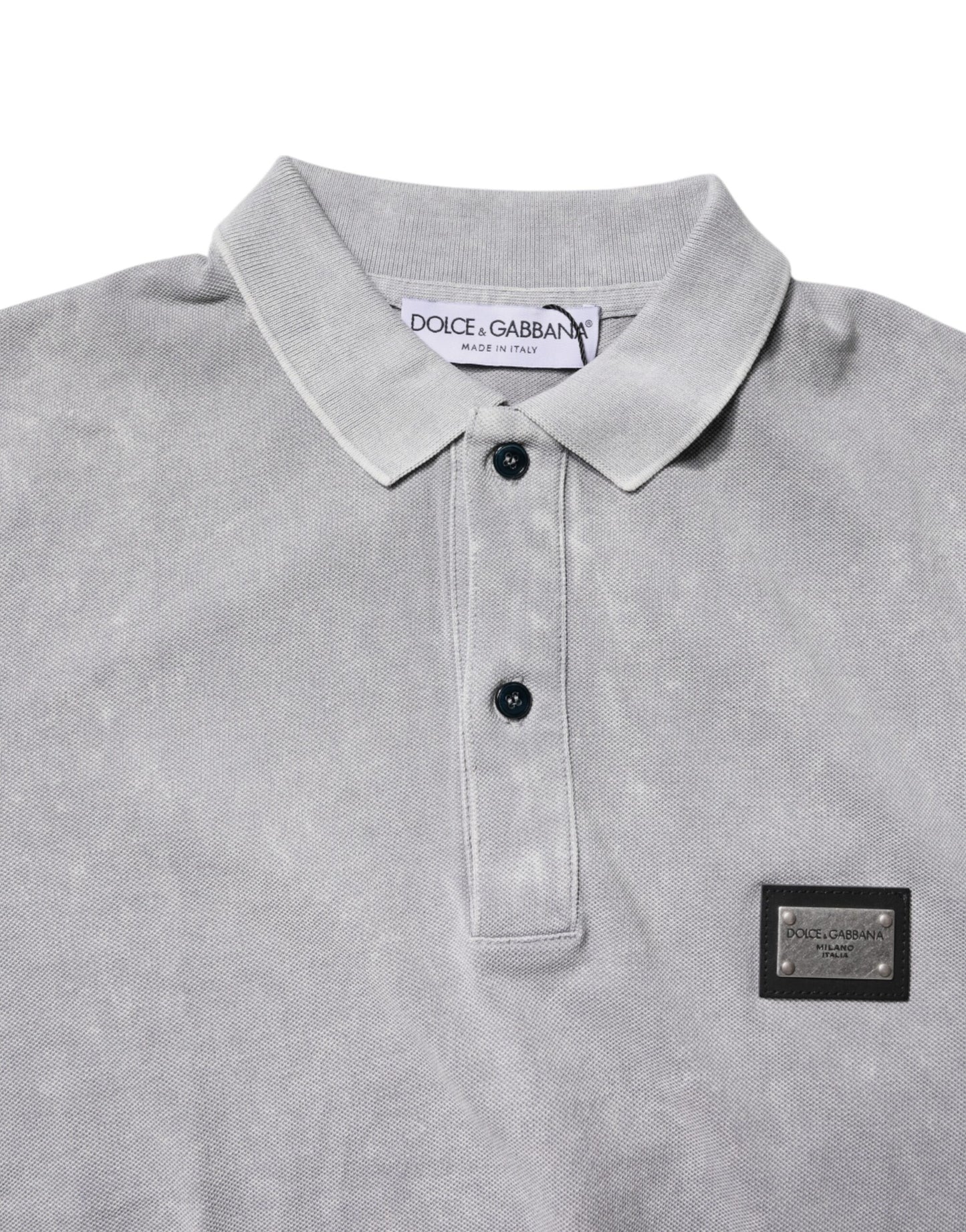 Dolce &amp; Gabbana Graues Poloshirt aus Baumwolle mit Logo-Plakette für Herren