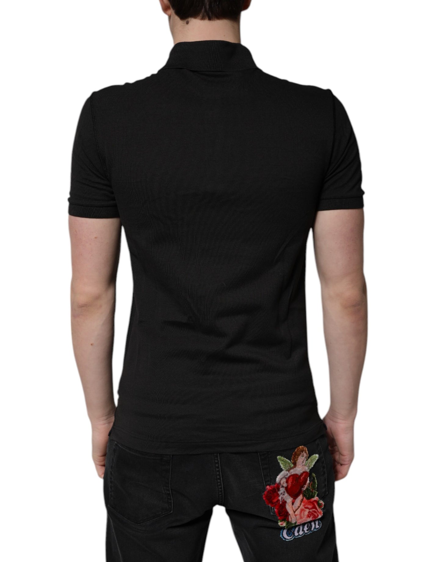 Dolce &amp; Gabbana Dunkelgraues Poloshirt aus Baumwolle mit Logo-Plakette für Herren