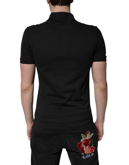 Dolce &amp; Gabbana Dunkelgraues Poloshirt aus Baumwolle mit Logo-Plakette für Herren