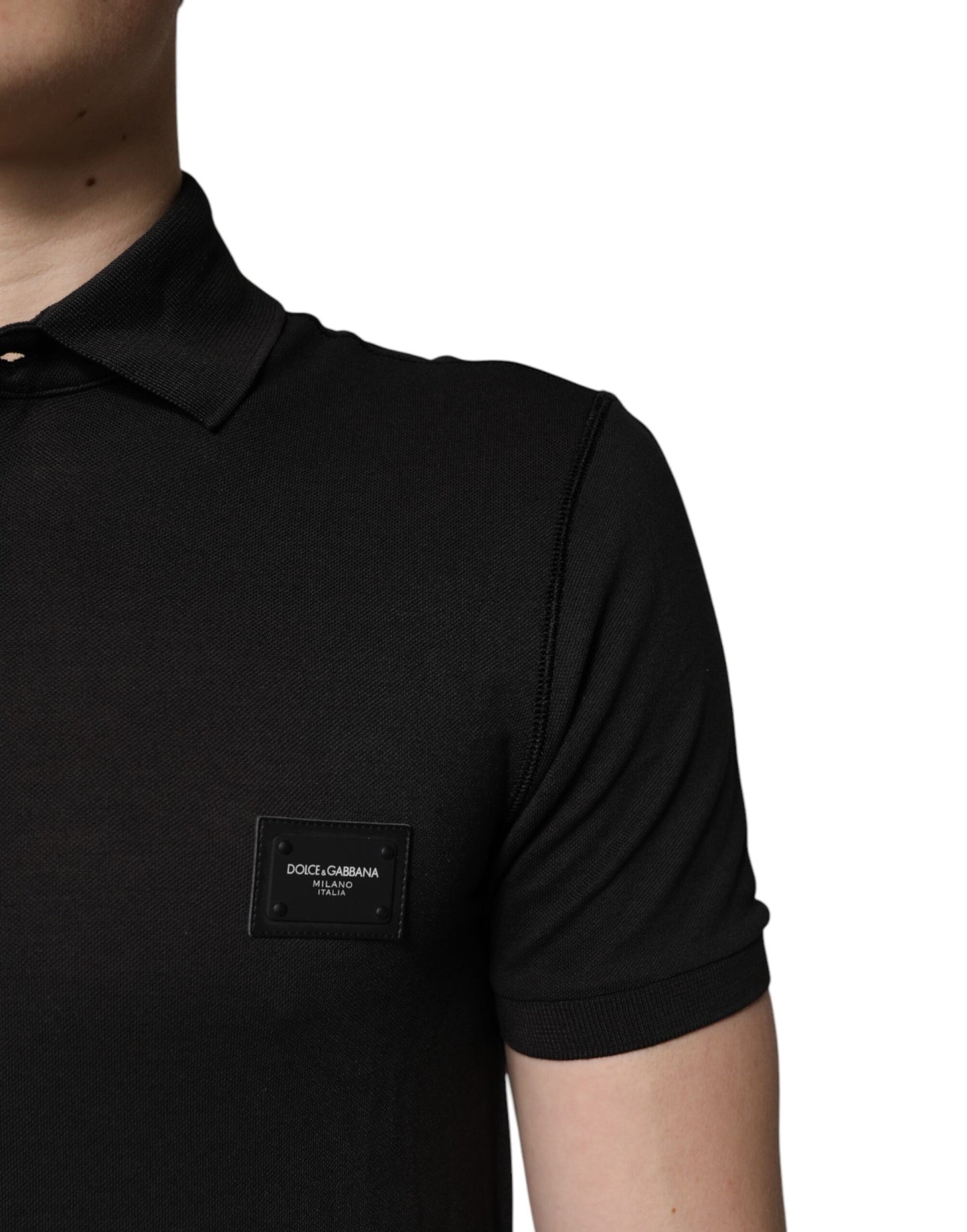 Dolce &amp; Gabbana Dunkelgraues Poloshirt aus Baumwolle mit Logo-Plakette für Herren